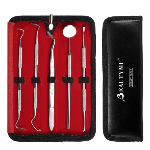 BeautyMe-Dentist Prepared Tools Kit-Instruction Included-Professional Dental Hygiene Kit-Soft Steel Teeth Cleaning Set for White Teeth and Healthy Gum-Trtar Removal Tool-Dental Mirror,Tooth Scraper