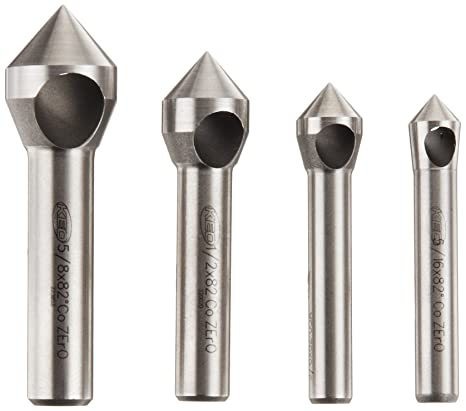 KEO 53518 Cobalt Steel Single-End Countersink Set, Uncoated (Bright) Finish, 82 Degree Point Angle, 5/16" - 5/8" Head Diameter