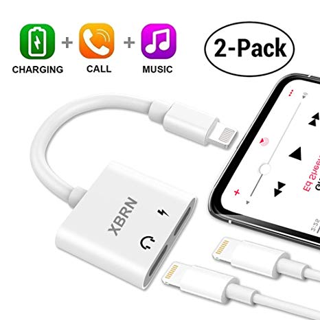 XBRN Dual Lightn Ports Splitter, 2 in 1 8 pin Headphone Jack Aux Audio & Charger Adapter Cable Connector 2Pack Compatible iP7 / 7 Plus / 8/8 Plus/X (Support Calling   Music   Charge)