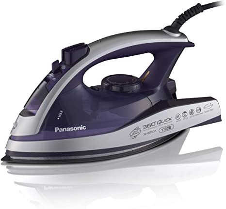 Panasonic Dry and Steam Iron with Alumite Soleplate, Fabric Temperature Dial and Safety Auto Shut Off – 1700 Watt Multi Directional Iron – NI-W950A (Silver/Violet)