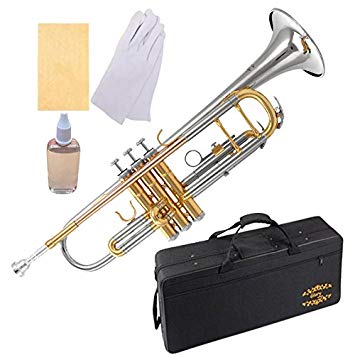 Glory Brass Bb Trumpet with Pro Case  Care Kit,Nickel Plated Intermediate Double-Braced Bb Trumpet, More COLORS Available ! CLICK on LISTING to SEE All Colors