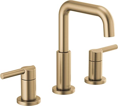 Delta Faucet Nicoli Widespread Bathroom Faucet 3 Hole, Gold Bathroom Sink Faucet, Drain Assembly, Champagne Bronze 35849LF-CZ