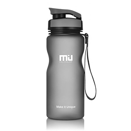 Sports Water Bottle Leak Proof BPA Free Eco Friendly Tritan Plastic Drink Water Bottles for Hiking, Camping, Running, Gym with Flip Top Lid & Measurements by MIU COLOR