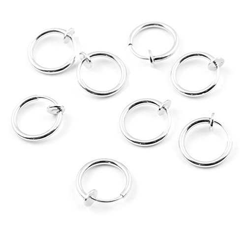 BODYA 4 Pair! 8 of Surgical Steel Clip on Non-pierced Hoops circle Fake Nose Lip Ear Rings (13mm (1/2 Inch)) Piercing jewelry kit