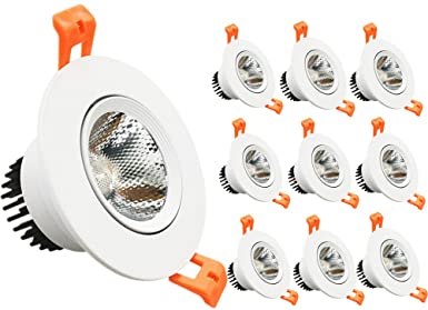 LightingWill LED Downlight 10-Pack 5W CRI&gt;80 400LM Directional Recessed COB Fixture Cut-Out 2.5in(65mm) Dimmalbe 60 Beam Angle 5500K-6000K Daylight White Ceiling LED Bulb 50W Halogen Bulbs Equivalent