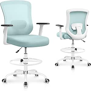 Winrise Drafting Chair,Tall Office Chair for Standing Desk Chair Ergonomic Computer Chair Lumbar Support and Adjustable Foot-Ring(Light Blue)