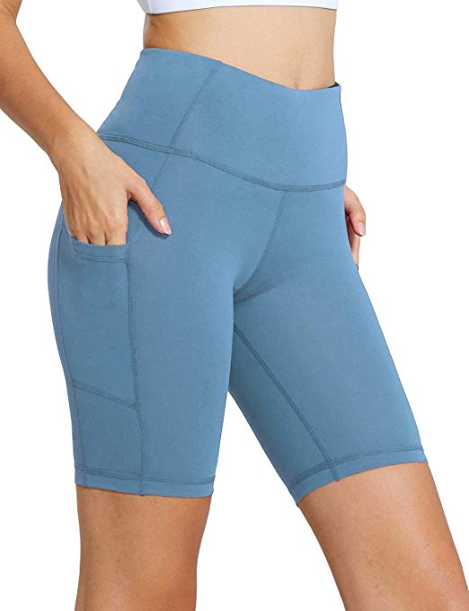 Baleaf Women's 8" / 5" High Waist Workout Yoga Running Compression Shorts Tummy Control Side Pockets