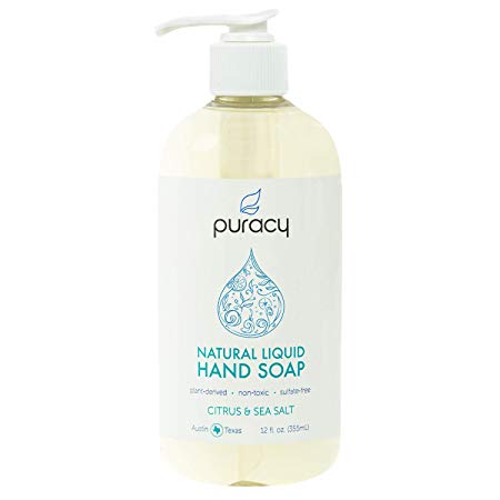 Puracy Natural Gel Hand Wash, Vegan, Hypoallergenic, All Skin Types, Citrus & Sea Salt, 12 Fl. Oz (Pack of 1)