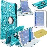 Tab 4 80 Case Samsung Tab 4 8 inch case Fulland Case for Samsung Galaxy Tab4 80 T330 Tab 4 PU Leather 360 Rotating Stand Cover with Screen Protector Stylus-Flower Blue