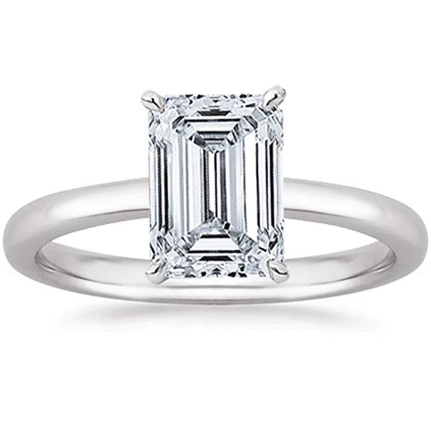 3/4 Carat GIA Certified 18K White Gold Solitaire Emerald Cut Diamond Engagement Ring (0.75 Ct I-J Color, VS1-VS2 Clarity)