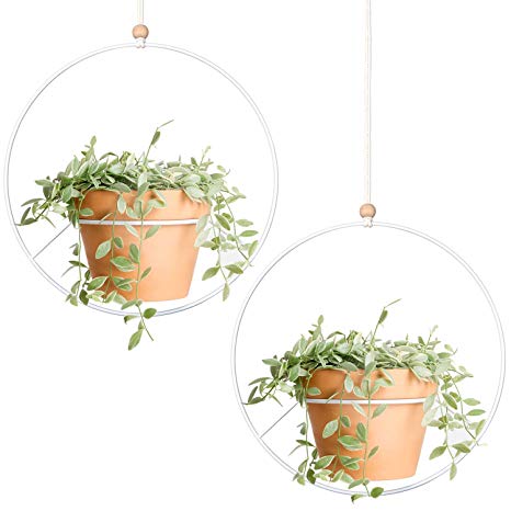 Mkono 2 Pcs Metal Round Hanging Planter Modern Plant Hangers Mid Century Flower Pot Holder Home Decor, Fits 6 Inch Pot (Pot NOT Included)