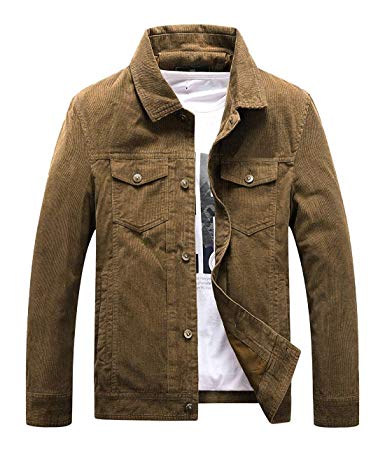 Chartou Men's Vintage Button-Front Slim Fit Corduroy Denim Jacket