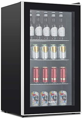 KUPPET 120-Can Beverage Cooler and Refrigerator, Small Mini Fridge for Home, Office or Bar with Glass Door, Perfect for Soda Beer or Wine, Black&Stainless Steel, 3.1 Cu.Ft