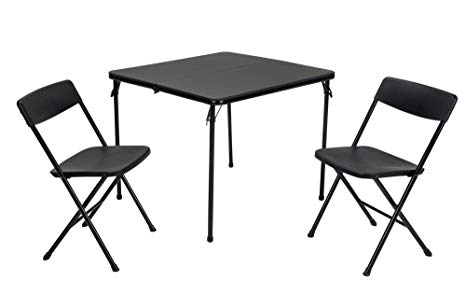 COSCO 3 Piece Indoor Outdoor Center Fold Table and 2 Chairs Tailgate Set, Black