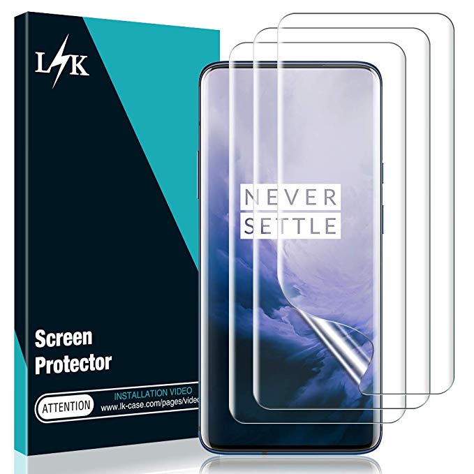 L K 3 Pack Screen Protector for Oneplus 7 Pro, HD Clear Flexible Film Not Glass [Premium TPU Film] [Case Friendly] [Bubble-Free] [Support Fingerprint] [Not Wet Application] Screen Protective Film