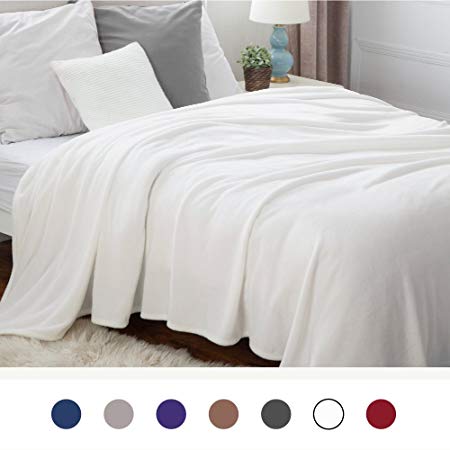 Bedsure Fleece Blankets Bedspread King Size Ivory White - Luxury Extra Large Bed Fleece Blankets Super Soft Fluffy Warm Microfiber Solid Blanket 230x270cm