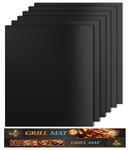 Looch Grill Mat Set of 6- 100% Non-stick BBQ Grill & Baking Mats - FDA-Approved, PFOA Free, Reusable and Easy to Clean - Works on Gas, Charcoal, Electric Grill and More - 15.75 x 13 Inch