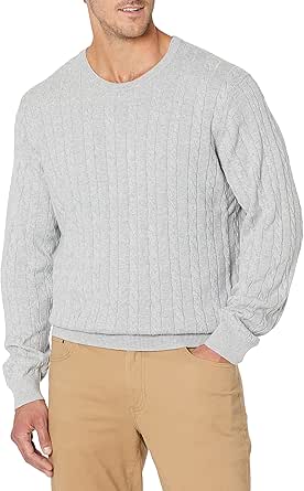 Amazon Essentials Men's Crewneck Cable Cotton Sweater