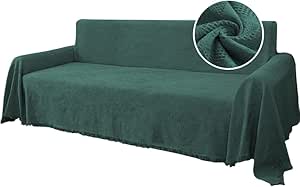 H.VERSAILTEX Cotton Sofa Covers Couch Cover Sofa Slipcover for Most Shape Sofas, Feature Thick Woven Jacquard Seamless with Tassels, Multi-Use Decorative for Couch (XX-Large: 91" x 134", Green)