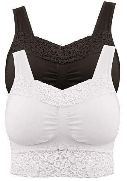 Pretty Seamless 2-Pack Lace Camisole Women’s Seamless Wireless Comfort Layering Bra with Removable Pads