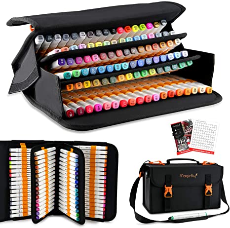 Magicfly 100-Color Alcohol Marker, Dual Tip Permanent Art Markers with Portable Case, Alcohol-Based Markers for Kids Sketching, Adult Coloring and Card Making