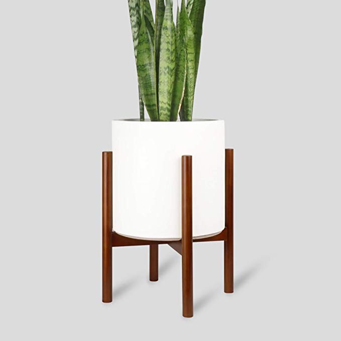 Plant Stand with Planter - Flower Pot Included | Large Modern Plant Pot with Wood Stand | Perfect for Succulent Plants, Indoor Plants & Artifical Plants (11 inch)