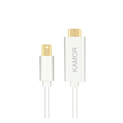 Kamor Mini DisplayPort to HDMI Cable 6-feet with Audio Support for Apple MacBook, MacBook Pro, MacBook Air, iMac, Mac mini, Mac Pro and Microsoft Surface Pro - White