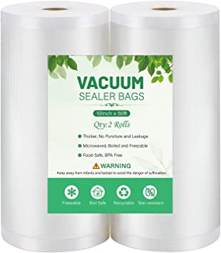 2 Pack Vacuum Sealer Bags for Food Saver, 11" x 50'ft Rolls BPA Free, Commercial Grade Sous Vide Bags, Full Mesh External Vacuum Sealer Bags for All Vacuum Sealers