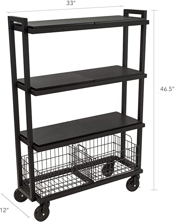 Atlantic Cart System 4 Tier Cart - Wide Mobile Storage, Interchange Shelves and Baskets, Powder-Coated Steel Frame PN23350332 in Black