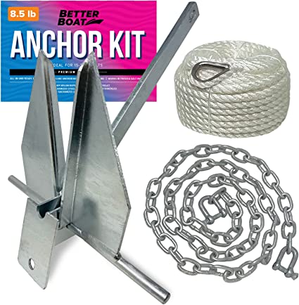 Heavy Boat Anchor Kit Fluke Anchor with Anchor Chain and Boat Anchor Rope Set for Including Boat Anchors for Different Size Boats Pontoon, Deck, Fishing, and Sail