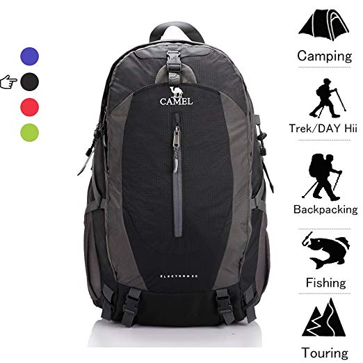 Camel 50L Waterproof Hiking Backpack Travel Daypack Backpacks for Outdoor Camping Trekking Backpacking