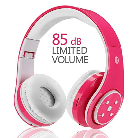 Kids Wireless Headphones,Votones Volume Limiting Adjustable Bluetooth Headphones for Children,Lightweight Fold-able Over Ear Earphone with Microphone (Pink)