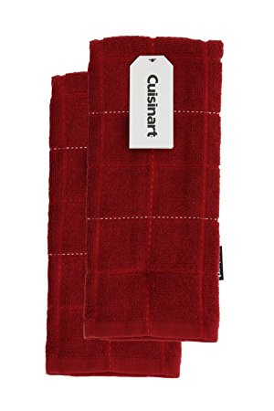 Cuisinart 100% Cotton Terry Super Absorbent Kitchen Towel, Stitch Grid Design, Brick Red- 2pk, Perfect for Drying Dishes & Hands, Machine Washable