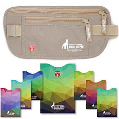 Money Belt For Travel with 1x Passport and 6 x Credit Card RFID Sleeves
