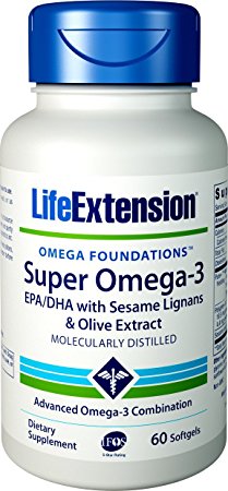 Life Extension Super Omega-3 EPA/DHA with Sesame Ligans and Olive Extract, 60 Softgels