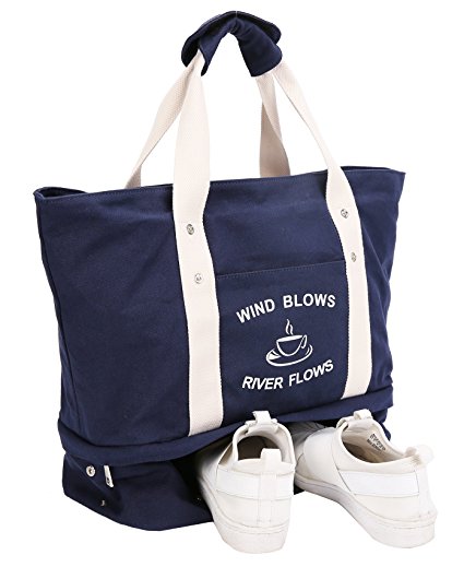 Malirona Workout Sport Bag Gym Tote Women Shoulder Canvas Bag with Shoes Pocket
