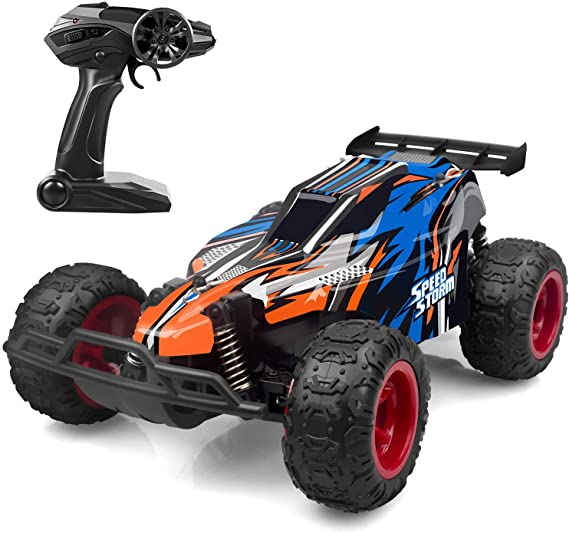 JEYPOD IMDEN 51654194589 Remote Control Car, 2.4 GHZ 1: 22 High Speed Racing Car with Four Batteries( Two Rechargeable Batteries for Car, Two 1.5Aa Batteries for Transmitter), Kids Toys, Blue (Renewed)