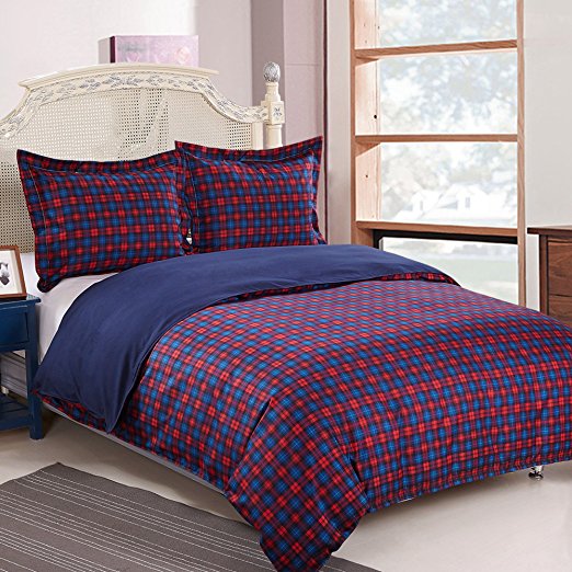 NTBAY 3 Pieces Reversible Printed Microfiber Duvet Cover Set with Hidden Zipper（King,Red and Blue)