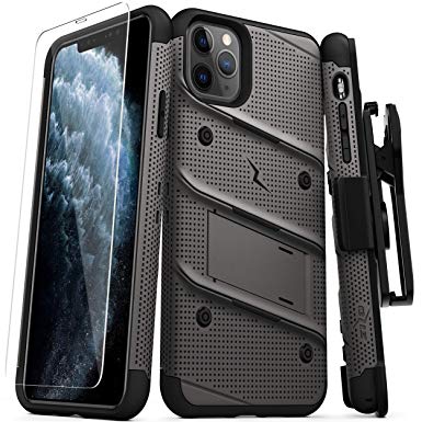 ZIZO Bolt Series iPhone 11 Pro Case - Heavy-Duty Military-Grade Drop Protection w/Kickstand Included Belt Clip Holster Tempered Glass Lanyard - Gun Metal Gray