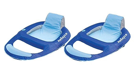 Kelsyus Floating Pool Lounger Inflatable Chair w/ Cup Holder Blue (2 Pack) 80014