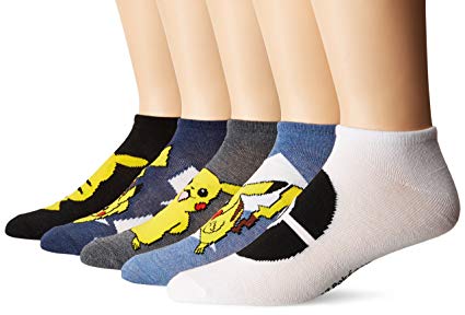 Pokemon 5 Pack No Show Men's Socks,Assorted,Shoe Size: 6-12,Sock Size: 10-13