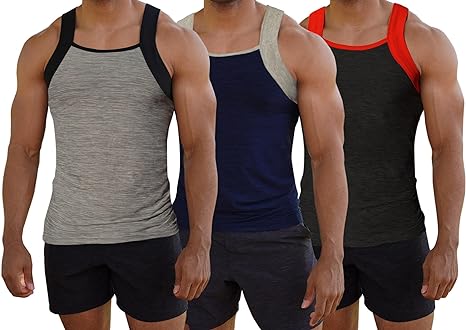 Different Touch Men's 3 Pack Dry Fit Square Cut Tank Tops