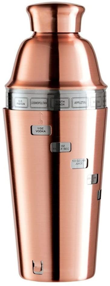 Oggi Dial-A-Drink Copper Plated 34 Ounce Cocktail Shaker featuring 15 Classic Recipes