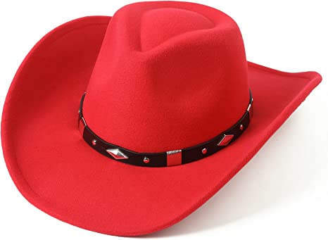 Lanzom Women Men Classic Felt Wide Brim Western Cowboy Cowgirl Hat with Belt Buckle