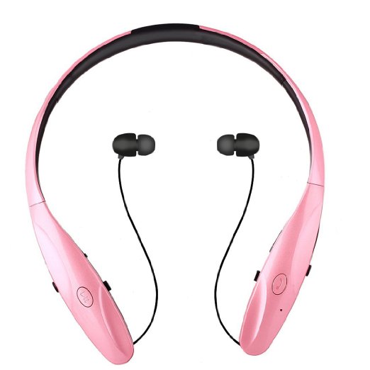 Bluetooth Headphone SELENECHEN HBS-950 Wireless Headset with Mic Stereo Neckband Noise Cancelling Hand-free Sports Earphone Retractable Earbuds for IOS Android and Other Bluetooth Devices Pink