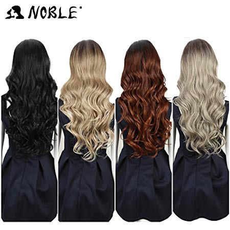 NOBLE 360 Lace Wigs Natural Wave Long Hair Wigs Romantic Large Space Lace Wig Pre Plucked Middle Part Wigs Swiss Front Lace Wig Pure Color Wigs for Women Professional Heat Resistant Wig(40inches, 1B)