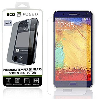Samsung Galaxy Note 3 Premium Tempered Glass Screen Protector – Real Glass Screen Protector with Oleophobic Coating Compatible with Samsung Galaxy Note III – Anti Fingerprint and Anti Scratch – Perfect Clarity and Touchscreen Functionality – 1 ECO-FUSED Microfiber Cleaning Cloth Included (1 pack)