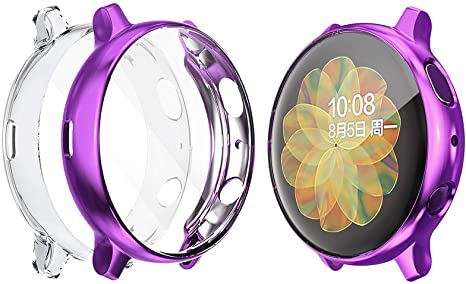 Case Compatible with Galaxy Watch Active 2 Case Soft TPU Bumper Full Around Screen Protector Cover for Samsung Galaxy Watch Active 2 44mm 40mm (Purple Clear, Active 2-40mm)