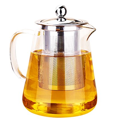 Vivoice Glass Teapot Heat Resistant Tea Coffee Pot with Removable Stainless Steel Infuser Borosilicate Glass Tea pot 25 Ounce / 750 ml (750ml)