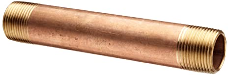 Red Brass Pipe Fitting, Nipple, Schedule 40 Seamless, 1/2" NPT Male X 3" Length